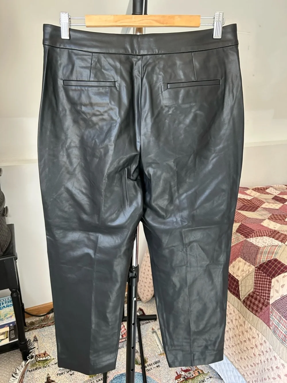 J. Crew Kate Faux Leather Straight Leg Pant Black 10